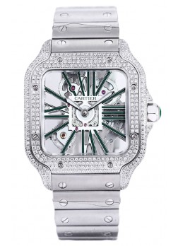 Santos De Cartier Reloj con Dial Skeleton - Bisel Diamante Caja y Correa en Acero Réplica Suiza