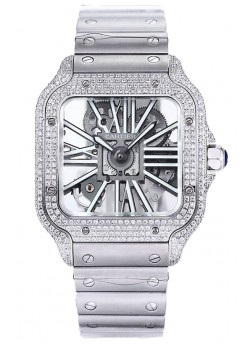 Santos De Cartier Reloj con Dial Skeleton - Bisel Diamante Caja y Correa en Acero Réplica Suiza