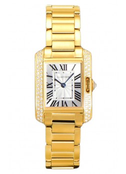 Cartier Tank Anglaise Yellow Gold Watch in Steel Strap Bisel Diamantes Swiss Quartz Watch 30MM