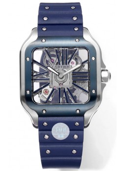 Santos De Cartier Reloj Dial Skeleton - Caja Acero Inoxidable Correa Goma