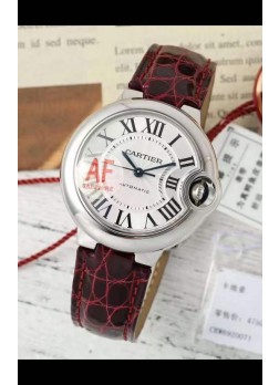 Ballon De Cartier Suizo Automático Calidad Espejo 1:1 Correa Marrón 33MM en Caja Acero