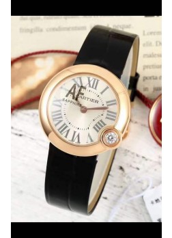 Ballon Blanc De Cartier Reloj Réplica Cuarzo Suizo Caja Oro Rosado Correa Piel