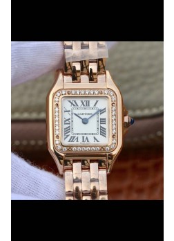 Cartier Edición PANTHERE Réplica a Espejo 1:1 Reloj Suizo Oro Rosado Dial Blanco - Bisel con Diamantes