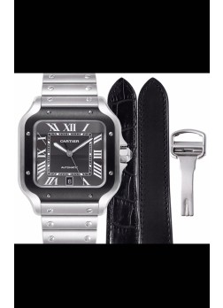 Cartier "Santos De Cartier" Mens XL Reloj Réplica a Espejo 1:1 Caja en Acero Inoxidable - Bisel Negro