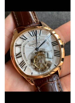 Drive De Cartier Oro Amarillo Tourbillon Super clone Reloj Réplica en Dial Blanco 
