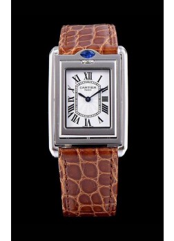 Cartier Tank Reversible Reloj Réplica Cuarzo Suizo en Caja Acero - Correa Marrón