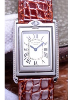 Cartier Tank Reversible Reloj Réplica Cuarzo Suizo en Caja Acero - Correa Marrón
