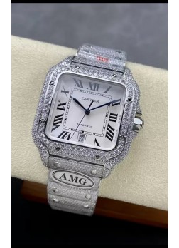 Cartier "Santos De Cartier" Dial Blanco Acero 904L Réplica a Espejo 1:1 - 40MM - Diamantes Genuinos