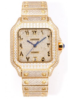 Cartier "Santos De Cartier" Oro Amarillo W/ Dial Diamantes Árabe Réplica Espejo 1:1 - 40MM - Diamantes Genuinos
