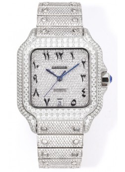 Cartier "Santos De Cartier" Acero Inoxidable W/ Diamantes Dial Árabe Réplica Espejo 1:1 - 40MM - Diamantes Genuinos