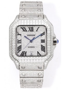 Cartier "Santos De Cartier" Acero Inoxidable W/ Diamantes Dial Romano Réplica Espejo 1:1 - 40MM - Diamantes Genuinos