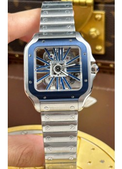 Santos De Cartier Reloj Super Clone Dial Skeleton Caja Acero Cepillada