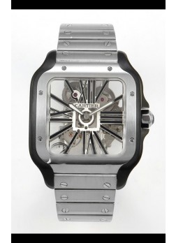 Santos De Cartier Reloj Super Clone en Dial Skeleton Cepillado Revestimiento DLC Coated Caja Acero