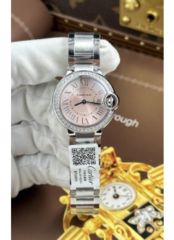 Ballon De Cartier Cuarzo Suizo Calidad Espejo 1:1 33MM en Caja Acero Dial Rosado