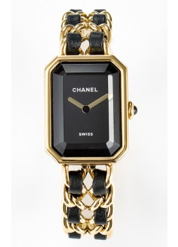 Chanel Premiere Edition Originale Cadenas en Negro y Oro Reloj Cuarzo Suizo