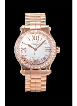 Chopard Happy Sport Reloj Réplica Suizo a espejo 1:1 36MM Caja en Oro Rosado Dial Blanco