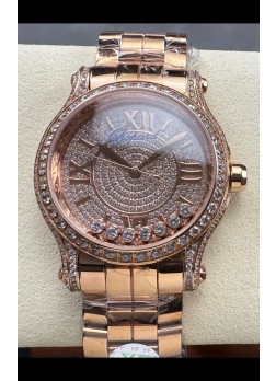 Chopard Happy Sport Super Clone Reloj Automático 36MM en Caja Oro Rosado Dial Moissanitas