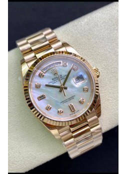Rolex Day Date 36MM Oro Rosado Dial en Blanco Madre Perla Reloj Réplica a Espejo 1:1