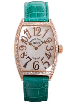 Franck Muller Cintree Curvex Dial Madre Perla Reloj Chapado en Oro Rosado - Correa Verde