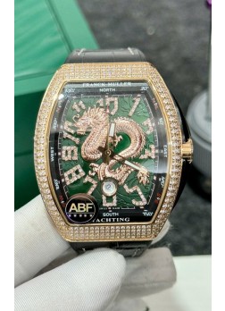 Franck Muller Vanguard Yachting Dragon V45 Dial Verde con Bisel en Oro de Diamantes Réplica Suiza