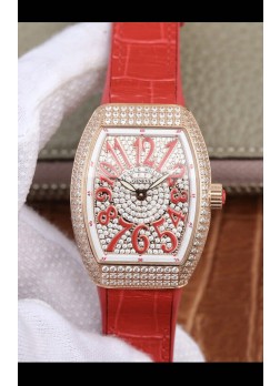 Franck Muller Vanguard Ladies Reloj Réplica Suizo a espejo 1:1 32MM Ancho Caja en Oro Rosado