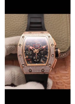 Richard Mille RM011 Felipe Massa Calidad a Espejo 1:1 Caja en Cerámica de una Sola Pieza Reloj en Oro Rosado con Diamantes