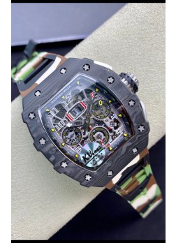 Richard Mille RM011 Felipe Massa Reloj en Calidad a Espejo 1:1 Caja de Carbono Forjado de una Sola Pieza con Correa tipo CAMO