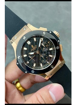 Hublot Big Bang Reloj Super Clone Dial Carbobo Caja Oro Rosado 44MM