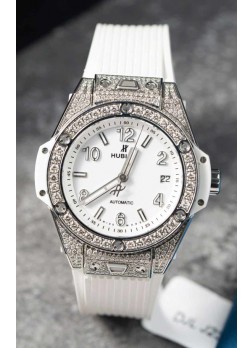 Hublot Big Bang One Click Caja Pavimentada de Moissanitas Reloj Réplica Suizo Dial Blanco