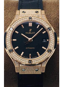 Hublot Classic Fusion Diamonds Oro Rosado Dial Acero Negro 38MM Reloj Réplica Suizo Calidad Espejo 1:1