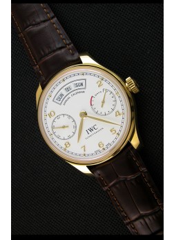 IWC Portugieser Annual Calender Dial Blanco Oro Amarillo IW503502 Réplica a Espejo 1:1 