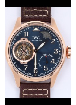 IWC Portuguese Genuine Swiss Movimiento Tourbillon Reloj Oro Rosado en Dial Azul 