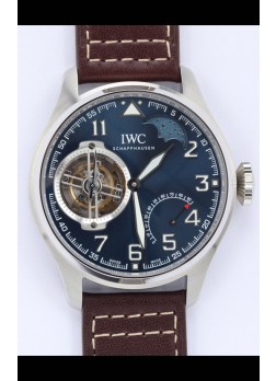 IWC Portuguese Genuine Swiss Movimiento Tourbillon Reloj Acero en Dial Azul 