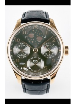 IWC Super Clone Portuguese Perpetual Calendar Rose Dial Dorado Gris Reloj Réplica