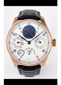 IWC Super Clone Portuguese Perpetual Calendar Rose Dial Dorado Blanco Reloj Réplica