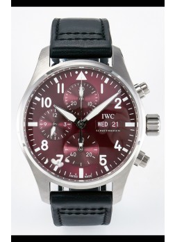 IWC Super Clone Pilot Cronógrafo Edition Dial Rojo Leather Reloj Réplica Suizo