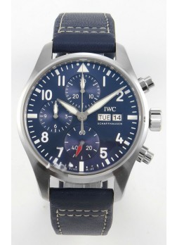 IWC Super Clone Pilot Cronógrafo Edition Dial Azul Leather Reloj Réplica Suizo