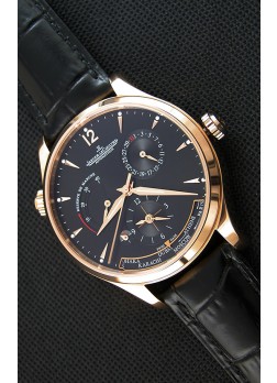 Jaeger LeCoultre Master Geographic Indicador de Reserva de Energía Reloj Réplica Suizo Oro Rosado Dial Negro