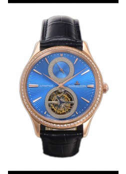 Jaeger LeCoultre Master Tourbillon Ultra-Fino Dial Azul Reloj Caja Oro Rosado