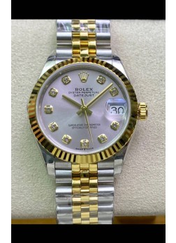Rolex Datejust 31MM Movimiento ETA-2671 Reloj Réplica Suizo en Acero 904L Dial Plateado Oro Amarillo