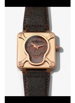 Bell & Ross BR03-92 Edición Calavera Caja de Bronce Calavera Gris sobre Capa Marrón Reloj Réplica Suizo
