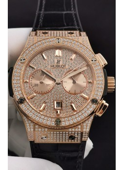 Hublot Classic Fusion Chronograph Oro Rosado Diamantes Dial y Caja Reloj Réplica a Espejo 1:1