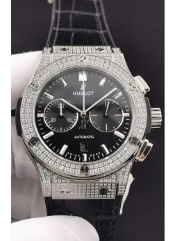 Hublot Classic Fusion Chronograph Caja Acero Diamantes Dial Negro Reloj Réplica a Espejo 1:1