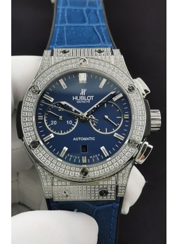 Hublot Classic Fusion Chronograph Caja Acero Diamantes Dial Azul Reloj Réplica a Espejo 1:1