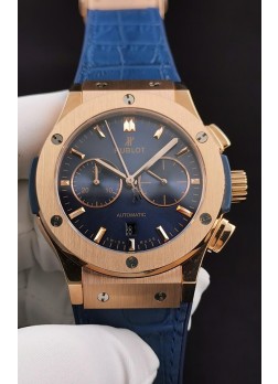 Hublot Classic Fusion Chronograph Caja Oro Rosado Dial Azul Reloj Réplica a Espejo