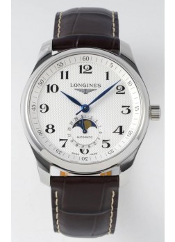 Largoines Master Collection Automático Fase Lunar Dial Blanco Reloj Réplica Suizo Correa de Piel