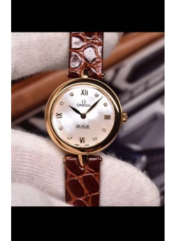 Omega De Ville Edición Prestige Dewdrop Reloj Cuarzo Suizo en Oro Rosado Correa Marrón