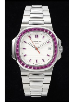 Patek Philippe Nautilus 5711 Dial Blanco Réplica a Espejo 1:1 Acero 904L con Bisel de Rubíes
