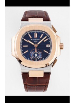 Patek Philippe Nautilus 5980/1R-001 Oro Rosado Dos Tonos Caja Acero 904L en Dial Azul - Réplica Espejo 1:1