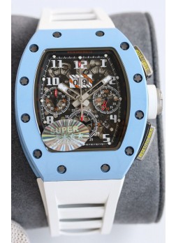 Richard Mille RM011 Caja de Cerámica Azul Correa de Goma Blanca Reloj Réplica Suizo a Espejo 1:1